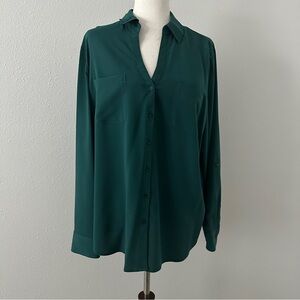 Talbots Deep Green Button-Front Blouse